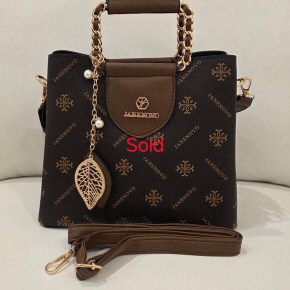 Handbags - Brown and Tan Handbag with Gold Accents
